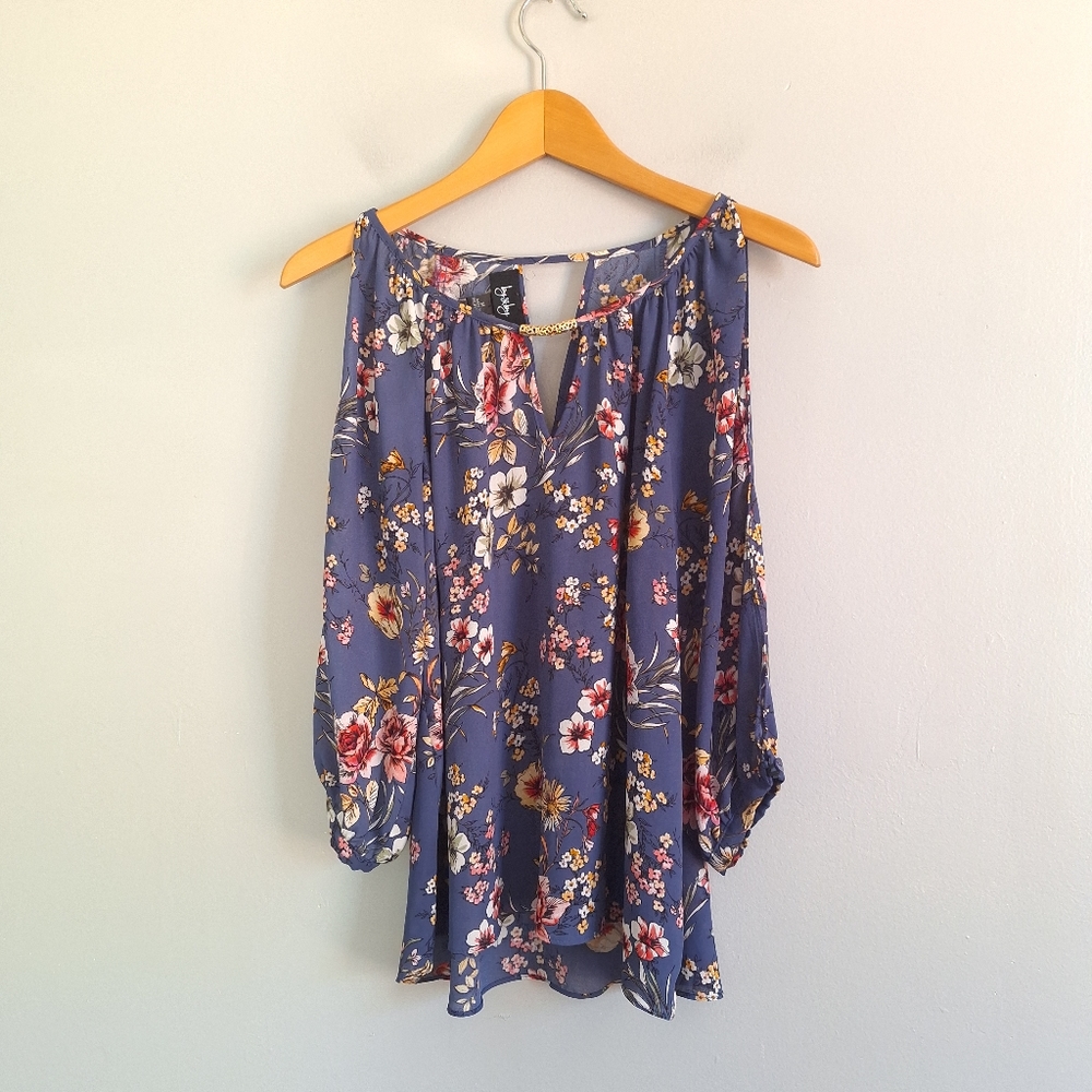 By & By Blue Floral Bare Shoulder Top